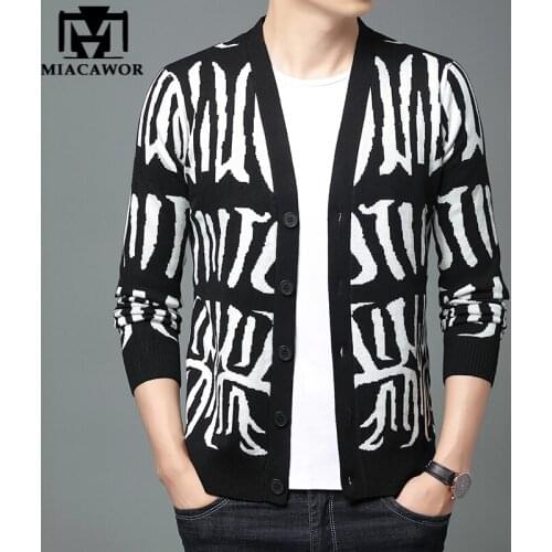 New Top Quality Fashion Print Cardigan Men Slim Fit Woolen Knitted Sweater Coats Autumn Winter Casual Men Clothing Y352