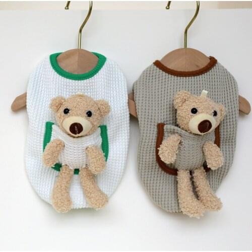 Solid Summer Soft Dog Shirt Cream Waffle Bear Pocket Pet Vest Puppy Shirts for Small Medium Dog Girl Chihuahua French Bulldog