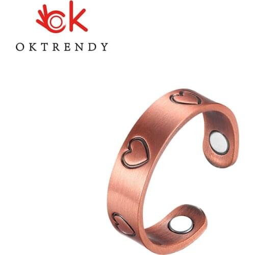 Oktrendy Pure Copper Rings Women Men Magnetic 6mm Vintage Adjustable Ring With Heart Shaped Energy Finger Couple Ring