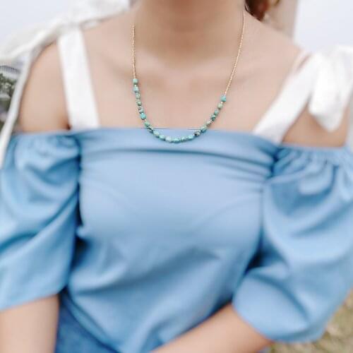Dropship New Arrival Simple Design Turquoise Blue Imperial J asper Beaded Strand Choker Necklace Jewelry for Women Teen GIrl