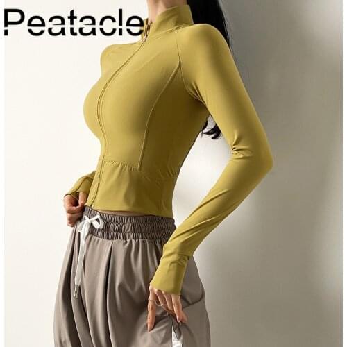 Peatacle Sexy Zipper Yoga Clothes Jacket Womens Nude Fitness Quick Dry Running Sports Long Sleeve