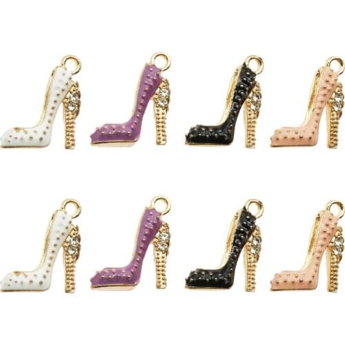 20pcs Mixed Enamel Fashion High Heel Shoe Charms Pendants with Rhinestone for Women Jewelry Making Craft DIY Drop Oil Making