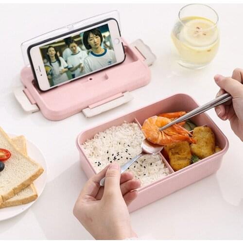 Portable Microwave Lunch Box Wheat Straw Dinnerware Food Storage Container Children Kids School Office Sealed Heated Bento Box