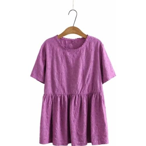 Plus size O-Neck short sleeves Embroidery loose women tshirts 2021 new summer Navy white purple ladies t shirts female tops