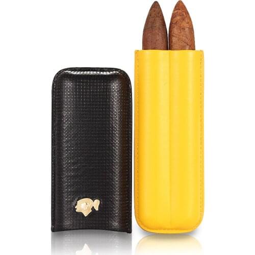 Luxury Leather Cigar Case Travel COHIBA Humidor Holder 2 Tubes Cigar Humidor Box Portable Pocket Mini Cigar Box