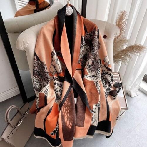 Luxury Scarf Hijab Women Horse Print Winter Warm Thick Cashmere Soft Bufanda Foulard Female Scarves Shawl Wrap Pashmina