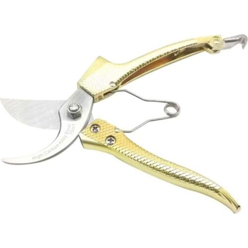 8 Inch Hand Pruner, 8-15mm Cut, Bypass Pruning Shears, 75CR1 Carbon Steel Blade, Gold Aluminum Handle, Tail Buckle for Garden