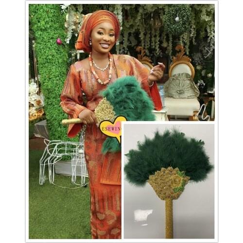 1Pc/bag African Turkey Feather Hand Fan Handmade Fans for Party&Wedding Decoration Hand Fan with Stones Double-sided Feather Fan