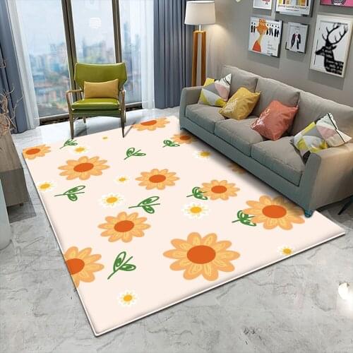 Fresh and Simple Style Orange Chrysanthemum PatternFlannel Carpet Non-Slip Carpet Rectangular Bedroom Living Room Decor Carpet