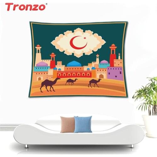 Tronzo Eid Mubarak Tapestry 1pc Ramadan And Eid Decorations Muslim Moon Mosque Cloth Hanging Decor Eid Party Supplies 150x130CM