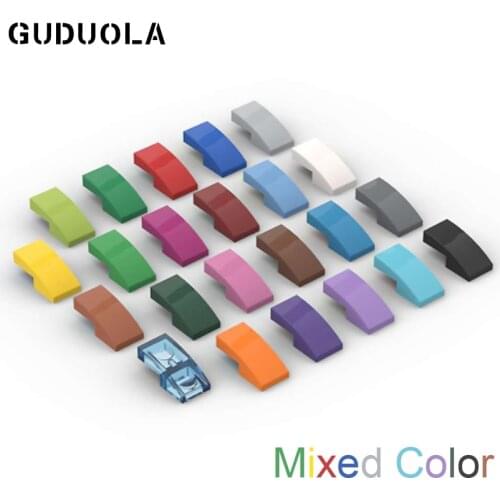 Guduola Slope 1x2 Curved 11477 Special Brick Plate with Bow 1x2x2/3 Building Block Small Particle Parts（Mixed Color） 130pcs/lot