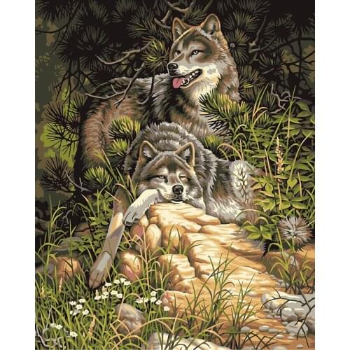 Frameless Wolf Animals DIY Painting By Numbers Acrylic Picture Wall Art Canvas Hand Painted Home Decor 40x50cm Artwork