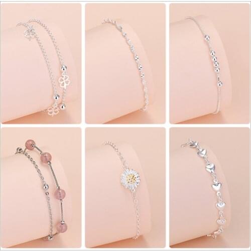 YANHUI High Quality Vintage 925 Silver Charm Bracelets 15 Style Link Chain With Beads Pendants Bracelets For Women Fine Jewelry