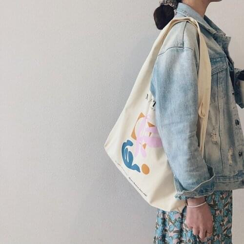 School Bag Feminine Canvas Large Crossbag Cute Shopping Bags 30×40 Oxford Foldable Ribbon Leather Handles Removable Strap