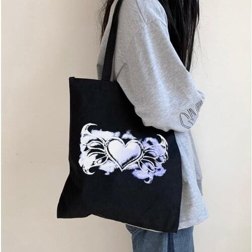 Gothic print women shoulder bag large capacity casual punk fashion Ulzzang heart canvas bag Harajuka new female shopper bags