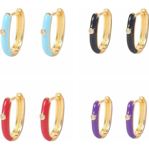 CANNER 100% Real 925 Sterling Silver Earrings U-shaped Dropping Oil With Red/Purple/Black Hoops Ear rings For Women Punk Jewelry