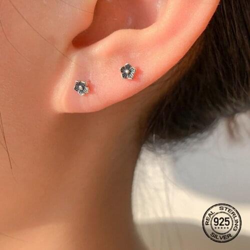 Vintage Flower Stud Earrings For Women S925 Sterling Silver Needle Simple Exquisite Plant Female Fashion Small Jewelry Trendy