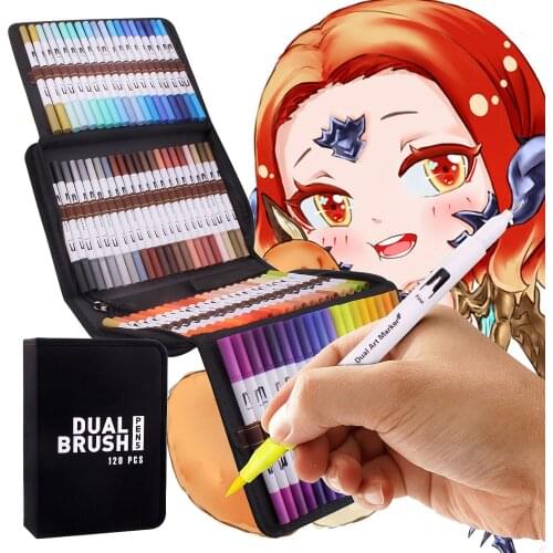 120 Color Fine Liner Dual Tip Brush Pens Drawing Painting Watercolor Art Marker Pens Art Supplies and Brush storage box