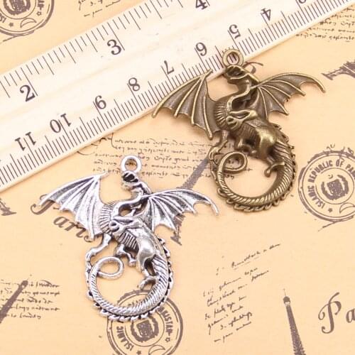 4pcs Charms magical winged dragon mythology 43x46mm Antique Pendants,Vintage Tibetan Silver Jewelry,DIY for bracelet necklace