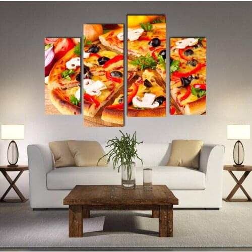 4PCS HD Printing Black Olive Pizza Art Painting Poster Living Room Bedroom Paintings Home Decoration Accessories Without Frame