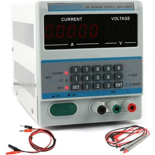 5Ps 305CF Adjustable Digital LED DC Power Supply 30V 5A 0.1V/0.0001A Accuracy Locking & Storage Functions Lab Power Supply