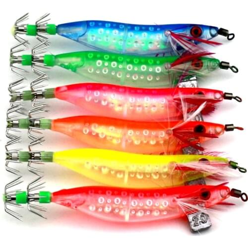 5Pcs Shrimp Fishing Lure Bait Squid Jigs with Hook 10cm 9.1g Hard Bait Fake Fishing Wobbler Octopus Bait Jigging Lure