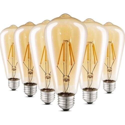 6pcs 4w LED Edison Bulb Dimmable Amber Warm 2700K Antique Vintage Style Filament Light Bulbs 40W Equivalent 110v 220v E27 E26