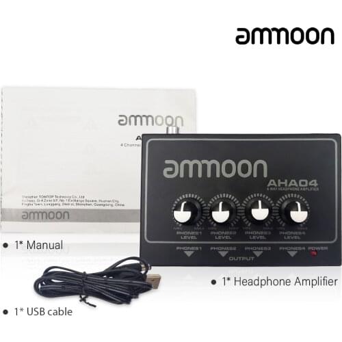 Ammoon AHA04 Portable 4-Way Headphone Amplifier Amp with 1/4 inch & 1/8 inch Inputs Outputs RCA Stereo Input Volume Control