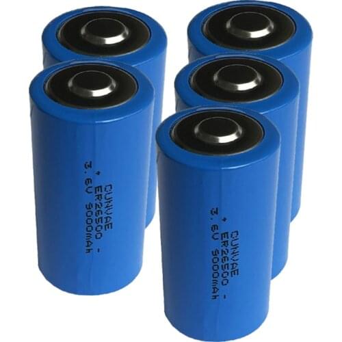 5Pcs CUNVAE 3.6V ER 26500 ER26500 9000mah C LiSCLO2 Battery Shelf Life 10years Superior To LR14 R14P 1.5V C Batteries