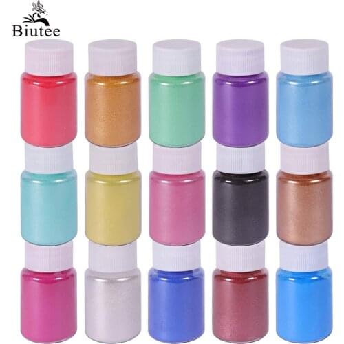 Biutee 15 Color Mica Powder Pigment For Lip Gloss Expoxy Resin Cosmetic Mica Powder Set Kit Pigment for Resin Food grade Pigment