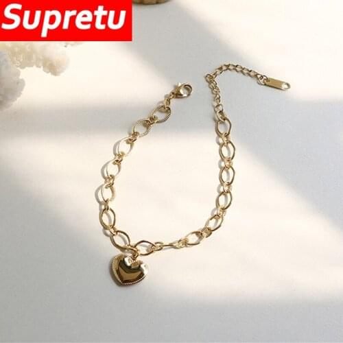 Classic Love Heart Bracelets Women Charm Titanium Steel Chain Heart-shaped Cuff Bangles Gold Accessories Jewelry Valentine Gifts