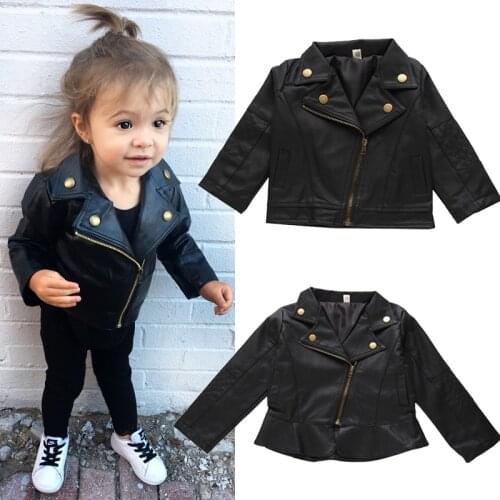 Children 'S Clothing 2021 New Children 'S Leather Coat Pu Lapel Oblique Zipper Leather Coat Children Short Leather Jacket