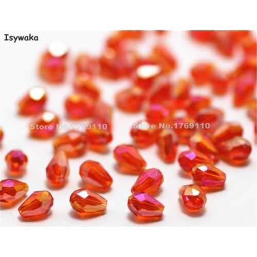Isywaka 100pcs Orange Red AB Color Faceted Teardrop Beads Austria Crystal Beads Waterdrop Beads Loose Bead for DIY Making,3x5mm