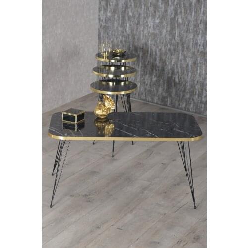 Zigon Coffee Table And Medium Coffee Table Set Kr Black Foot Gold Bendir Tel