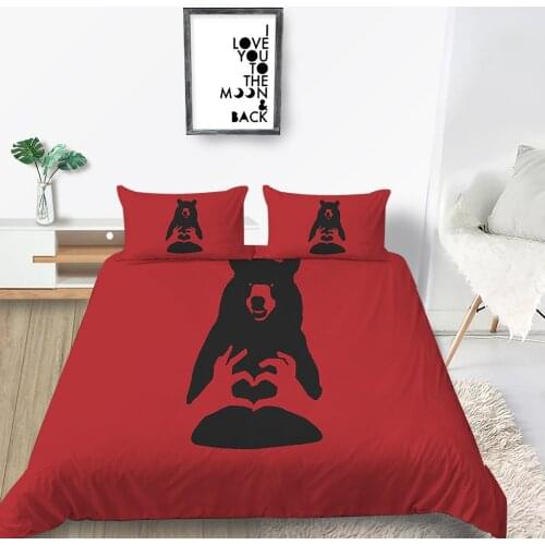 Black Bear Bedding Set Twin Fashionable Abstract Love Red Duvet Cover Queen King Full Single Double Unique Design Bed Set