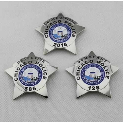 Replica Movie Prop Halloween Cosplay US United States Chicago CPD Officer Detective Sergeant Clip Pin Insignia Badge Brooch
