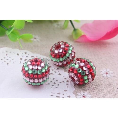 Kwoi vita 20mm red/pink/green strip color 100pcs/lot Chunky Resin Rhinestone Beads Ball for Kids Girls Jewelry Making