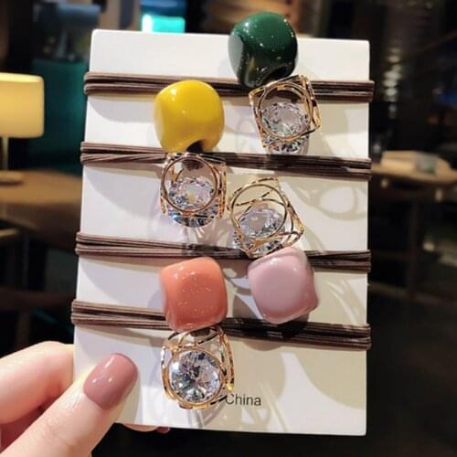 Fashion Crystal Square Hollow Elastic Hair Bands Elastic Band Geometric Headband Women Rubber Hair Accessories Gift Wholesale