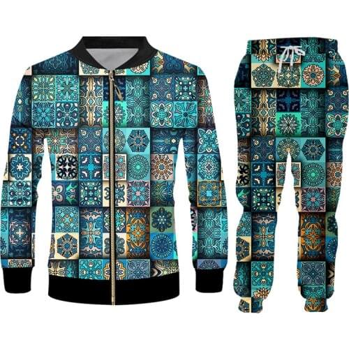 IFPD Casual Jacket And Pants 2-pieces Sets Mens Cool Print Stitching Flower Pattern 3D Womens Tracksuit Men Plus Size Pullover