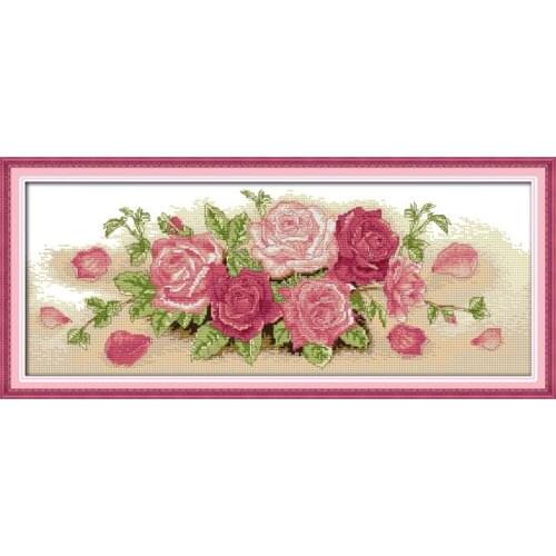 Everlasting Love Chinese Cross Stitch Kits Pink Rose (2) Ecological Cotton Clear Stamped Printed 14CT DIY Christmas Decoration
