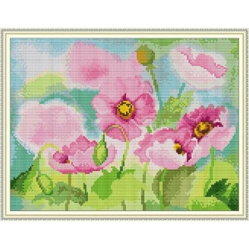 Everlasting Love Poppies 11 Chinese Cross Stitch Kits Ecological Cotton Stamped Printed 11CT DIY New Year Decorations For Home
