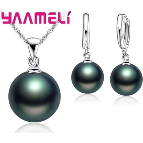 Freshwater Black Pearl Jewelry Sets 925 Sterling Silver Necklace Natural Pearl Dangle Earrings Wedding Jewelry Sets