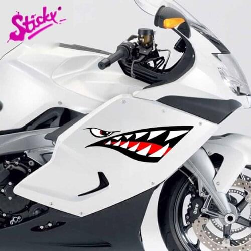 STICKY 2PCS Shark Mouth Teeth Cartoon Decal Waterproof Car Stickers Creative Graffiti Motorcycle Decoration Motorboat
