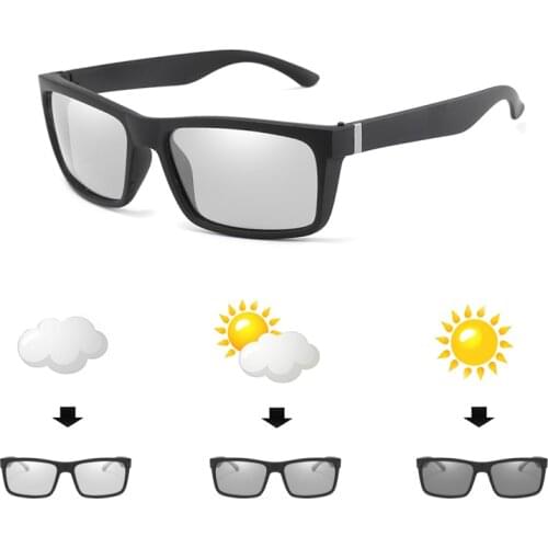 New Men Outdoor Driving Photochromic Chameleon Sunglasses Men Polarized Sun Glasses Square Sunglasses Leisure Sunglasses