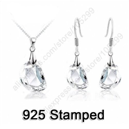 One Jewely Sets White Crystal Wedding Engagement 925 Sterling Silver Earring Pendant Necklace Women Party Gift