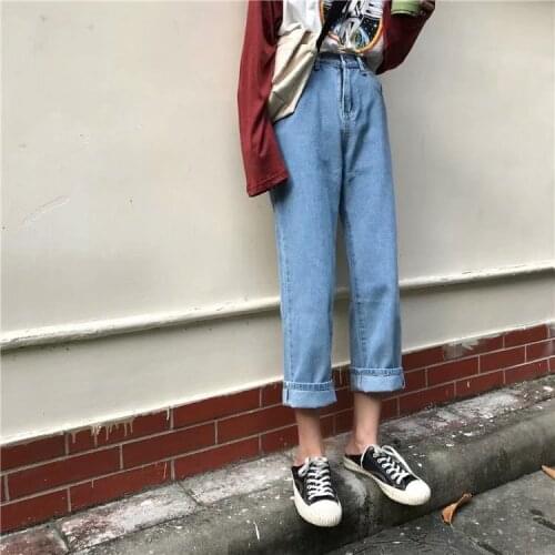 Autumn winter 2021 new jeans women\s winter clothes black slim versatile high waist loose wide-leg ankle length straight pants