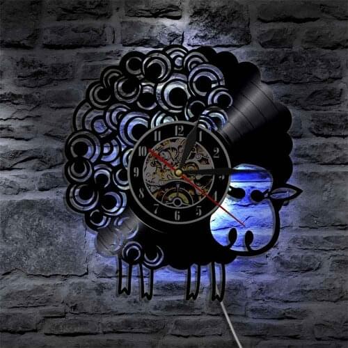 Sheep Animals Led Vinyl Clock Wall Light Lighting Color Change Vintage LP Handmade Art Decorative Lamp Remote Controller