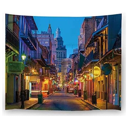 Pubs and Bars with Neon Lights in The French Quarter New Orleans USA,Bedroom Living Room Dorm Wall Hanging Tapestry