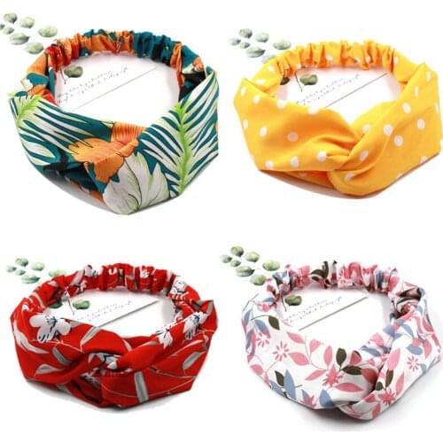 Women Bohe Hair Bands Print Elastic Headbands Vintage Cross Turban Wrap Bandage Bandanas Plaid Knot HairBands Hair Accessories