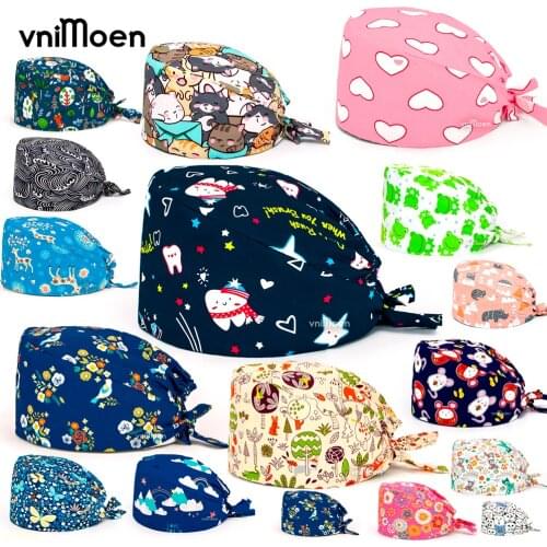 Wholesale price Adjustable scrub women and men Printing Cotton Scrub Hat Beauty Salon Working Caps Nurse Hat Elastic Accessories